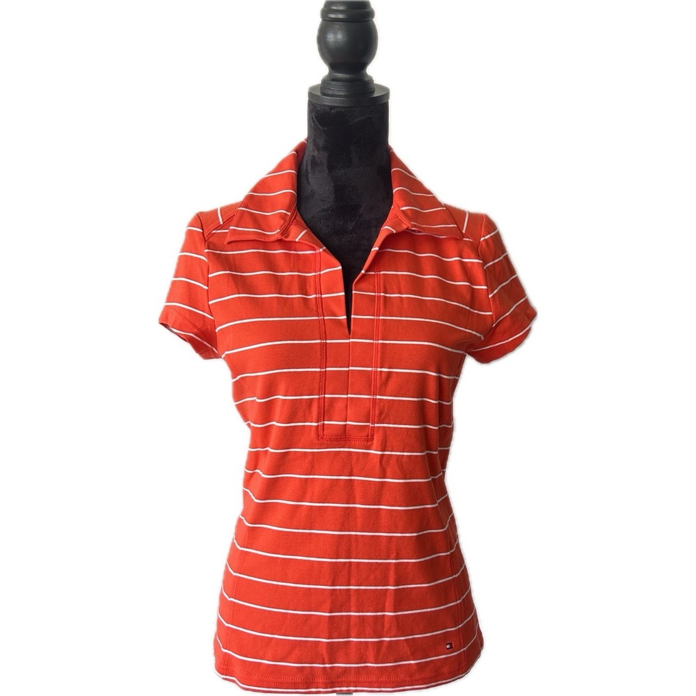 Tommy Hilfiger Women's Golf Polo Orange & White Striped Size L